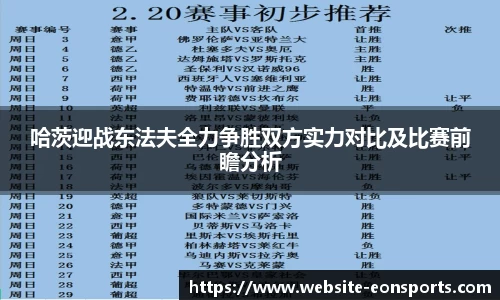 哈茨迎战东法夫全力争胜双方实力对比及比赛前瞻分析